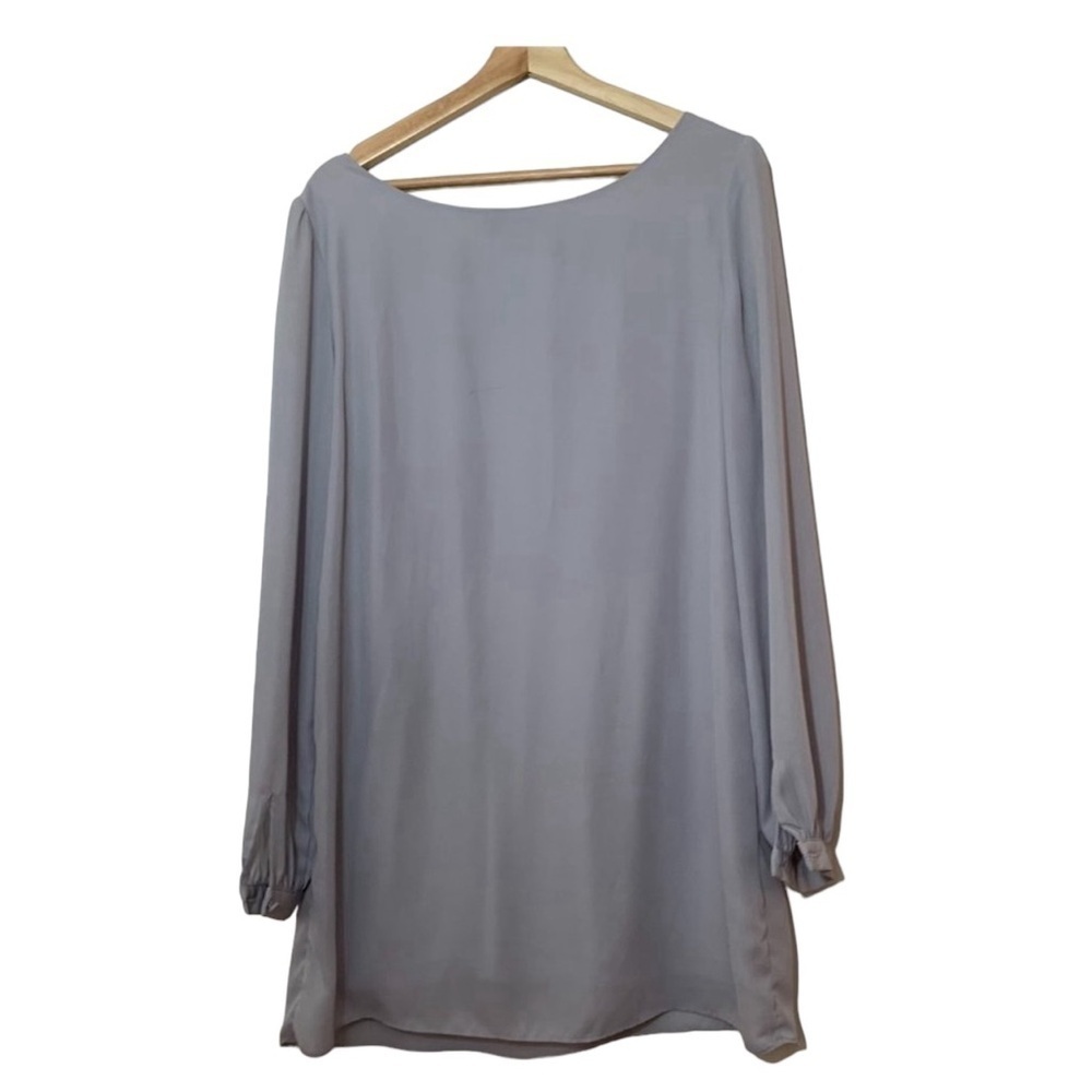 Lulus Gray Long Sleeve Situation Shift Chiffon Tunic Dress, Size M - Picture 5 of 8